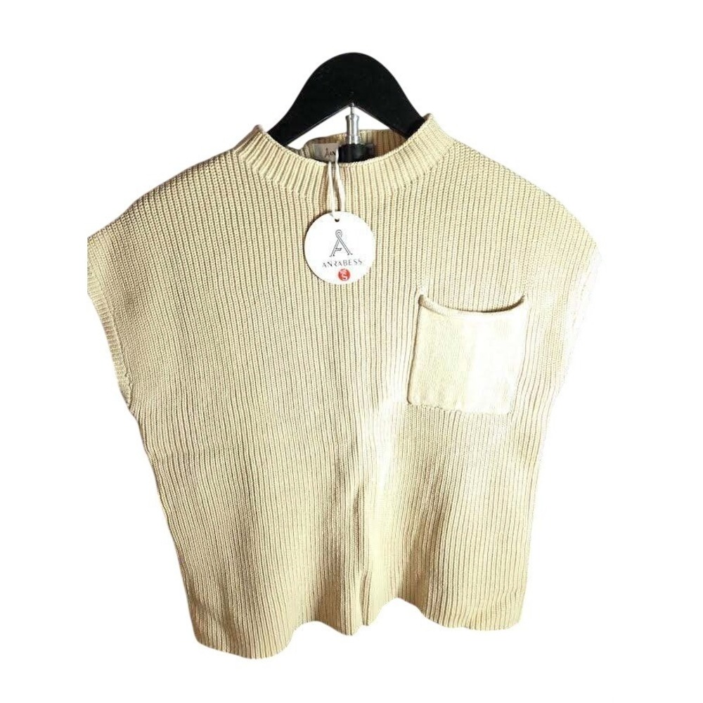 ANRABESS Mock Neck Sleeveless Knit Vest Top Cream Size S
